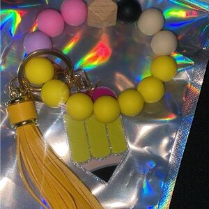 Colorful Beaded Keychain with Yellow Tassel